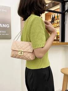 Quilted Chain Shoulder Bag - Pink - View 2