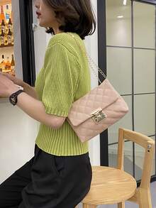 Quilted Chain Shoulder Bag - Pink - View 4