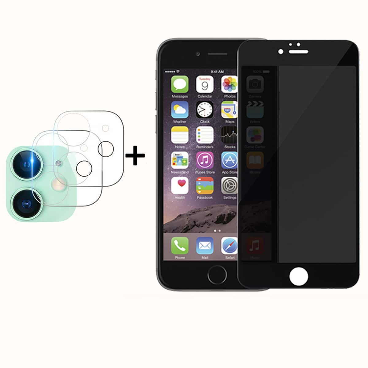 

1pc Phone Screen Privacy Protector Film & 1pc Lens Tempered Film, Clear