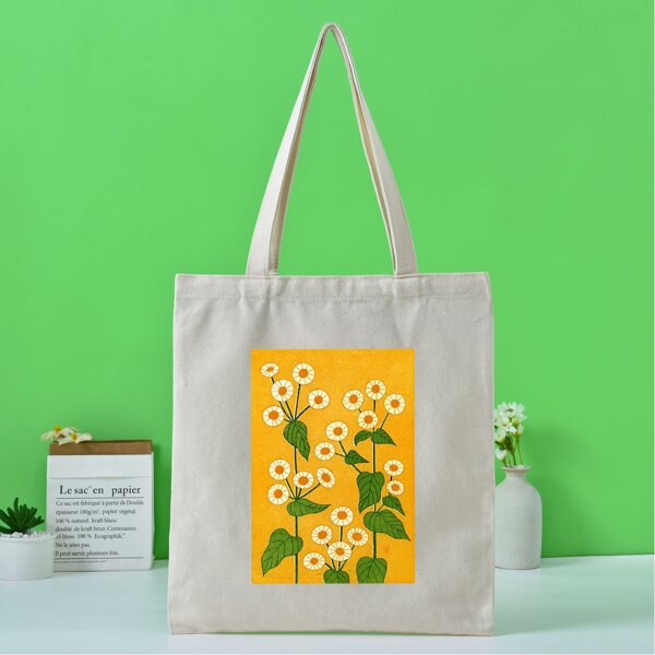 

Flower Print Shopper Bag, Beige