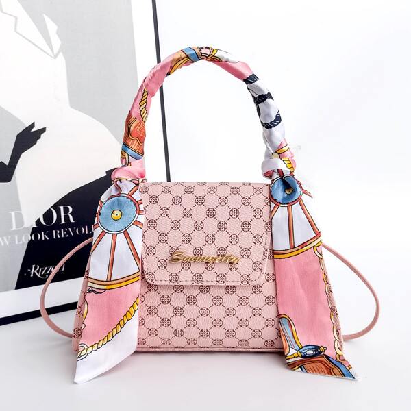 

Twilly Scarf Decor Satchel Bag, Pink