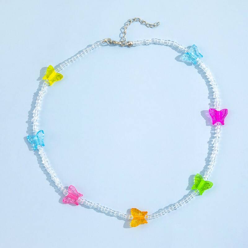 

Clear Butterfly Beaded Choker, Multicolor