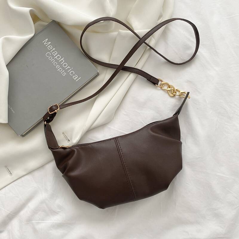 

Chain Decor Baguette Bag, Coffee brown
