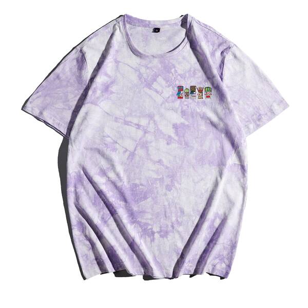 

Men Cartoon Graphic Tie Dye Tee, Lilac purple