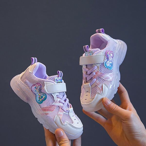 

Girls Bow Pattern Mesh Sneakers, Lilac purple