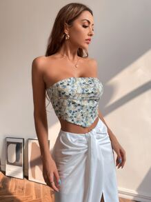 SHEIN VCAY لباس علوي بندانا مربع مدرز خلفي بزهر اقحوان