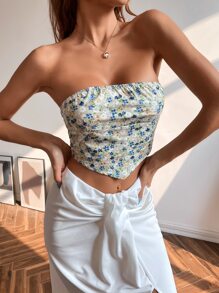 SHEIN VCAY لباس علوي بندانا مربع مدرز خلفي بزهر اقحوان