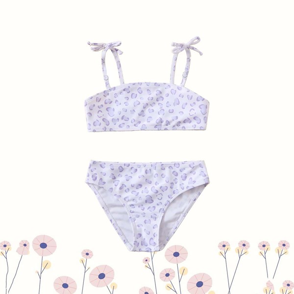 

Toddler Girls Leopard Tie Shoulder Bikini Swimsuit, Mauve purple