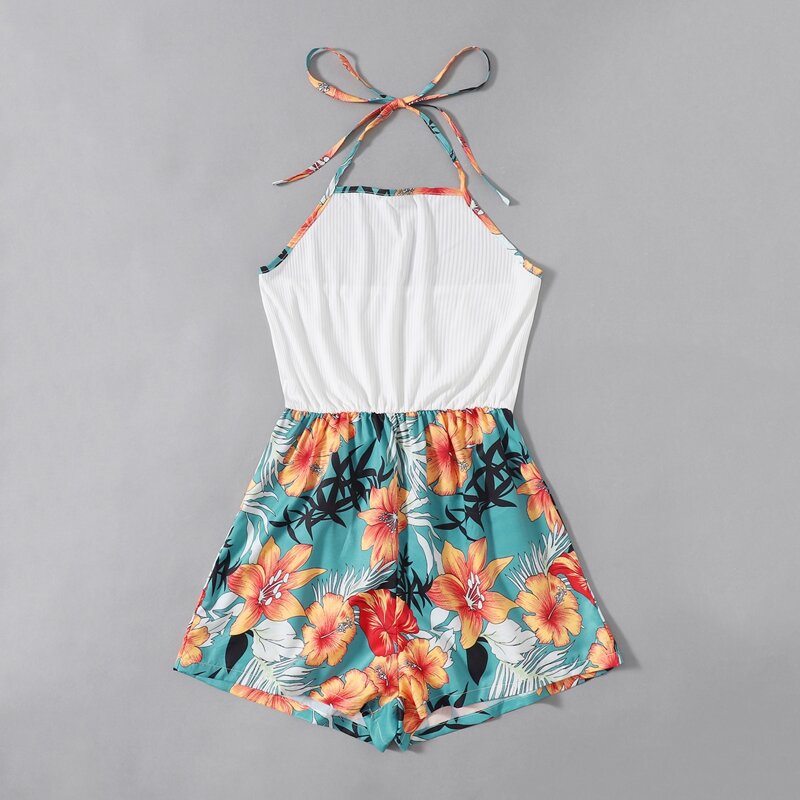 

Floral Print Ringer Halter Romper, Multicolor
