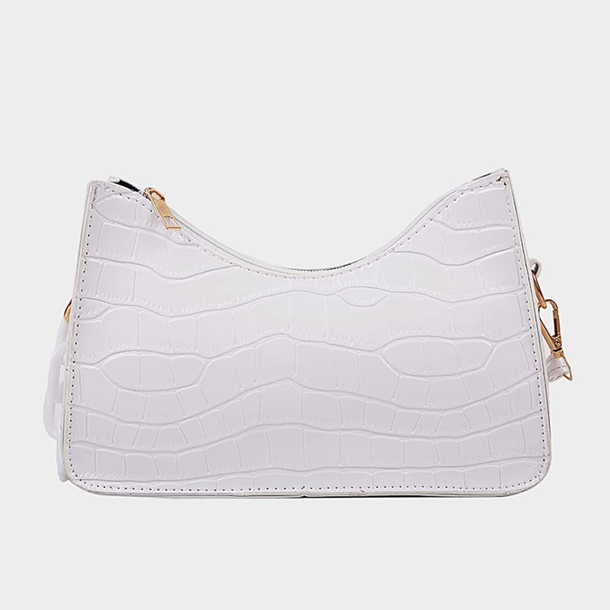

Croc Embossed Baguette Bag, White