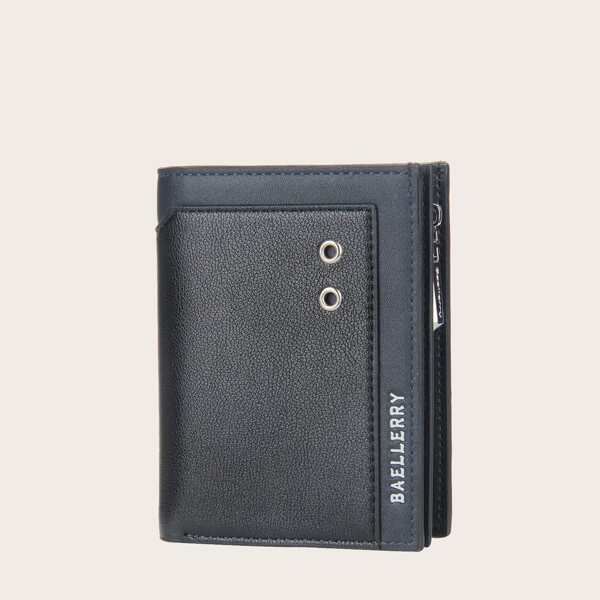 

Men Eyelet Decor Fold Over Wallet, Black