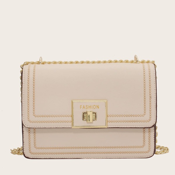 

Twist Lock Flap Shoulder Bag, Beige