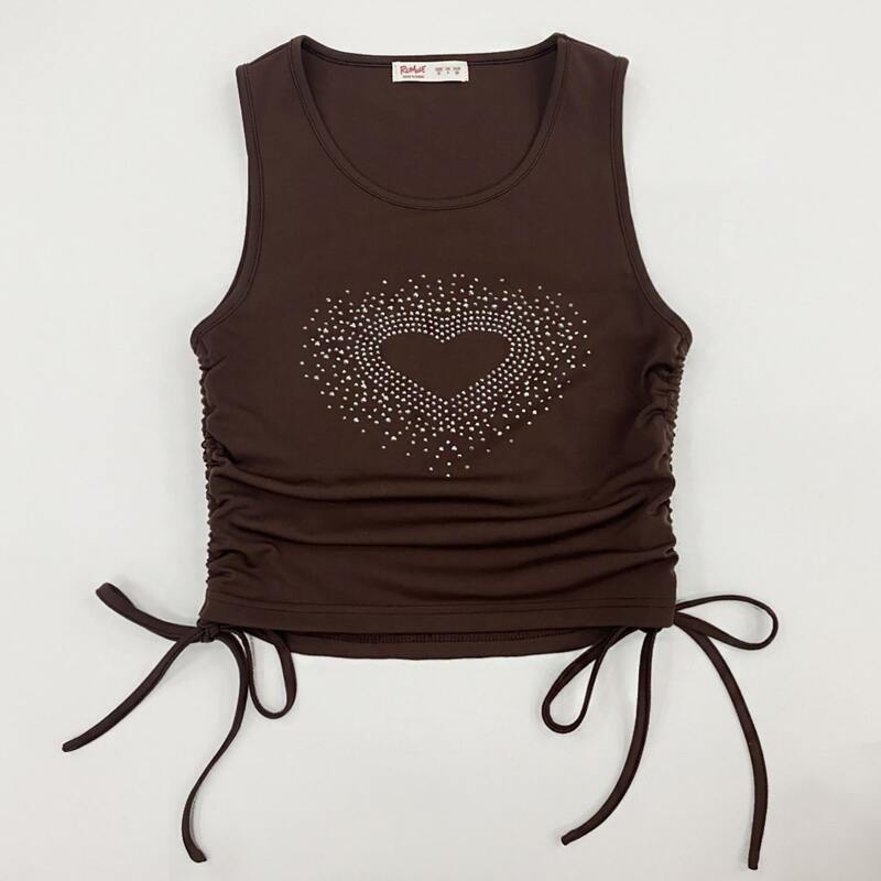 

Heart Rhinestone Drawstring Tank Top, Chocolate brown