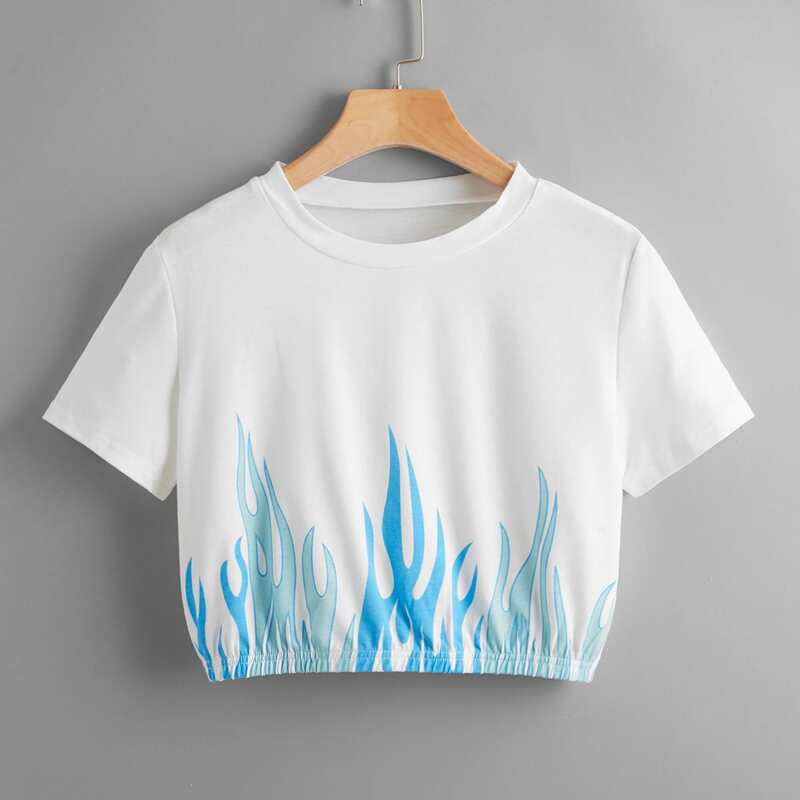 

Fire Graphic Crop Tee, White