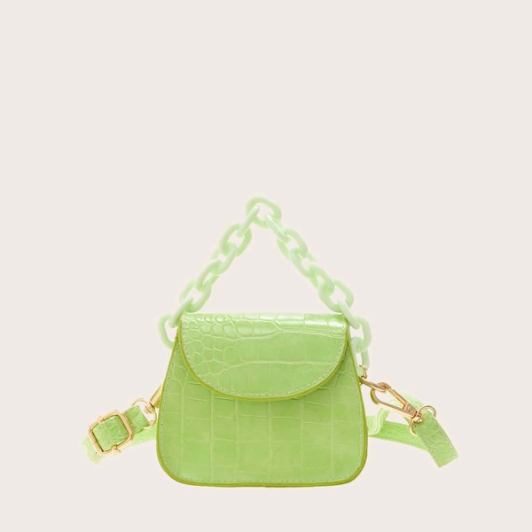 

Girls Croc Embossed Chain Bag, Green