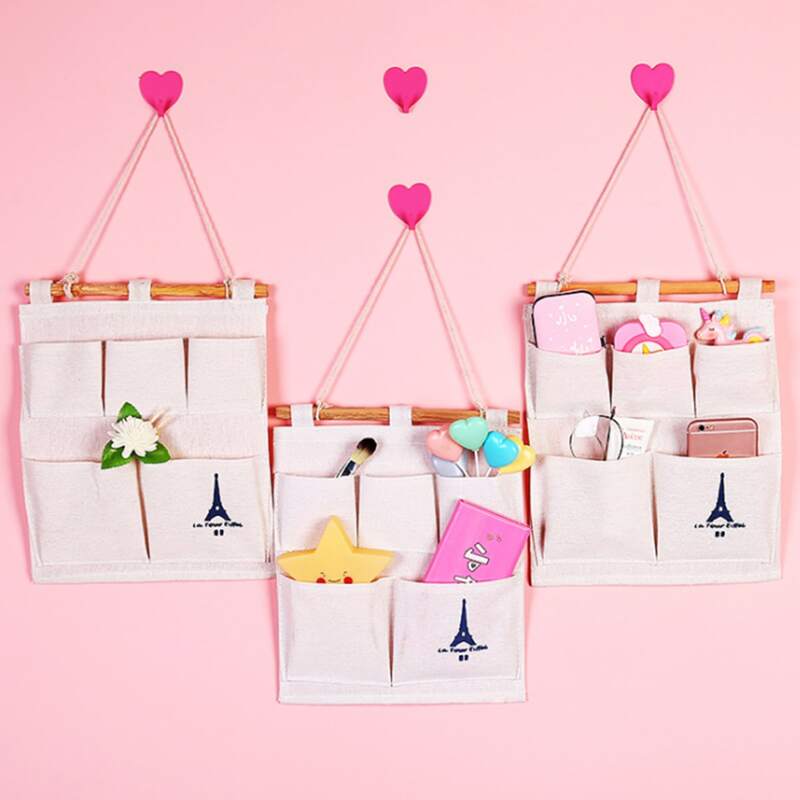 

1pc Graphic Wall Hanging Storage Bag, Beige