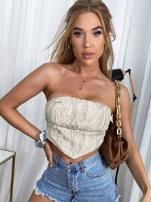 SHEIN Privé Allover Print Bandana Tube Top - Grey - View 3