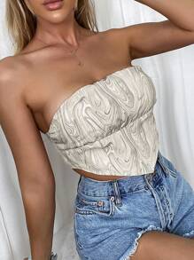 SHEIN Privé Allover Print Bandana Tube Top - Grey - View 4