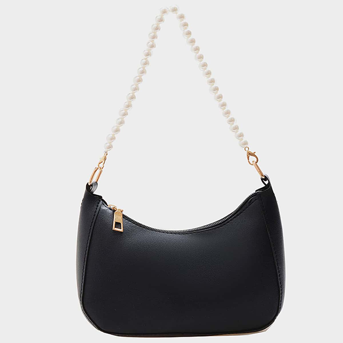 

Faux Pearl Strap Shoulder Bag, Black