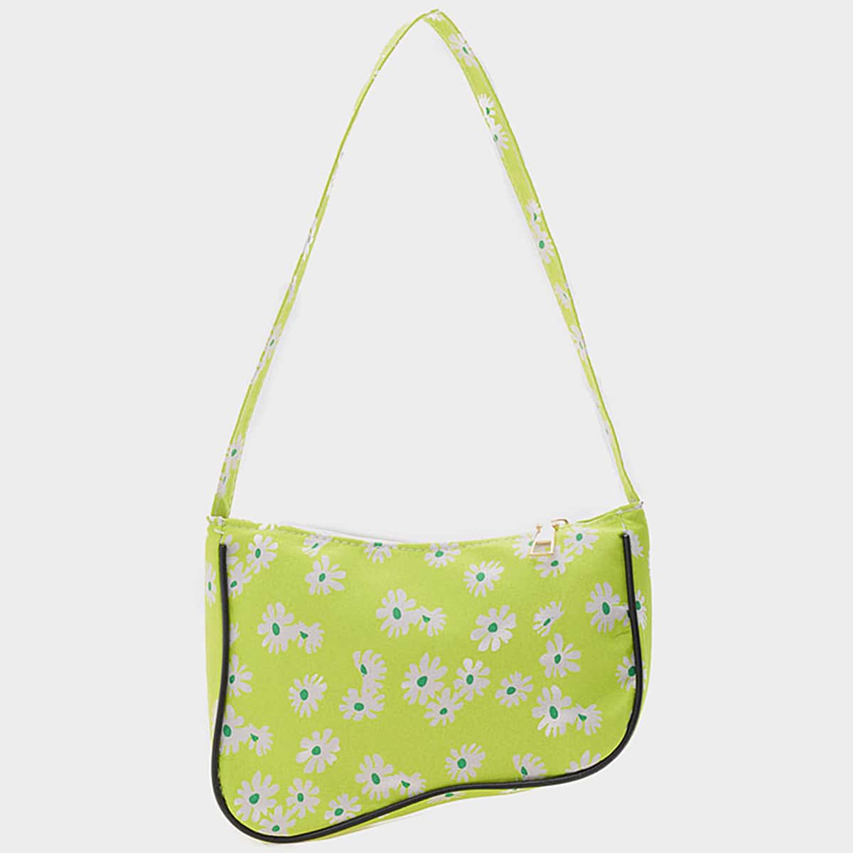 

Flower Graphic Saddle Bag, Lime green