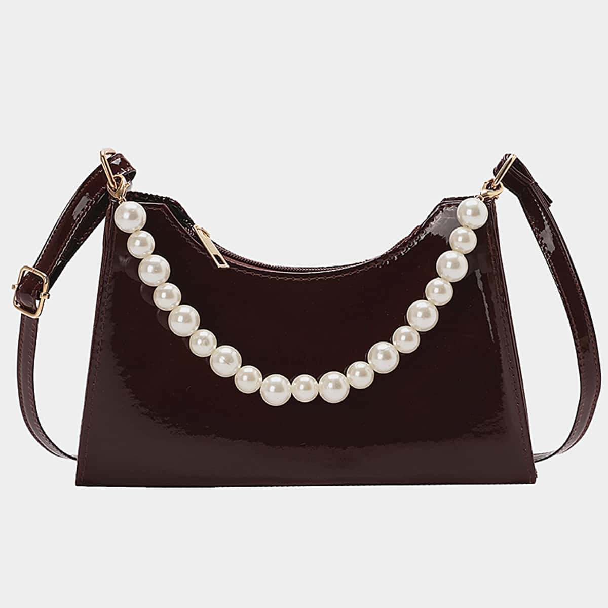 

Faux Pearl Decor Shoulder Bag, Brown