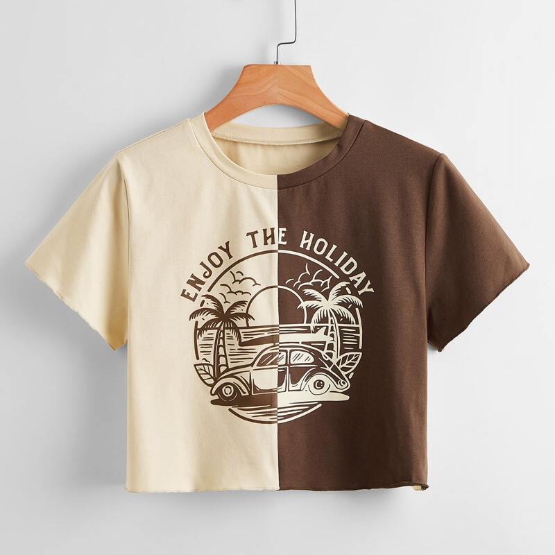 

Two Tone Letter Graphic Crop Tee, Multicolor