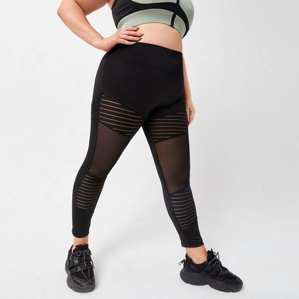 

Plus Contrast Mesh Scrunch Butt Sports Leggings, Black