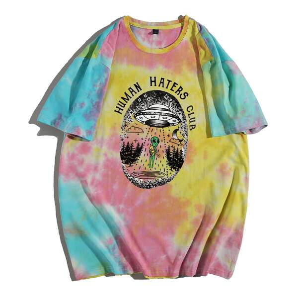 

Men Tie Dye & Alien Print Tee, Multicolor