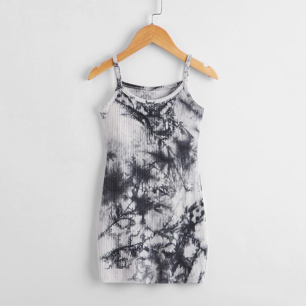 

Toddler Girls Tie Dye Rib-knit Cami Dress, Black and white