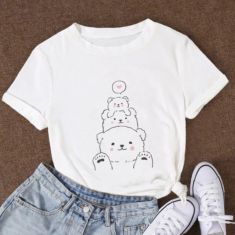 

Cartoon Bear Graphic Tee, White