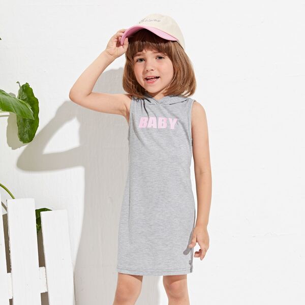 

Toddler Girls Letter Graphic Hooded Tank Dress, Grey