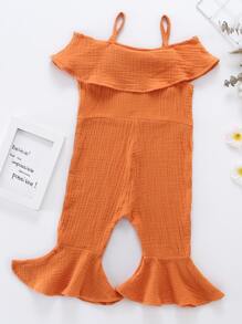 Niñitas Jumpsuit de hombros descubiertos bajo con fruncido - Naranja - Ver 1
