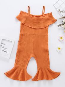 Niñitas Jumpsuit de hombros descubiertos bajo con fruncido - Naranja - Ver 2