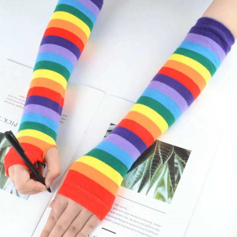 

Rainbow Striped Long Gloves, Multicolor