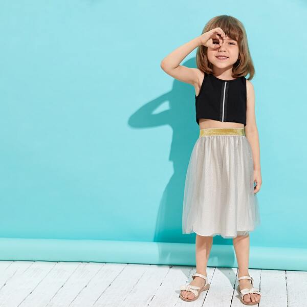 

Toddler Girls Zip Detail Tank Top & Mesh Skirt, Multicolor