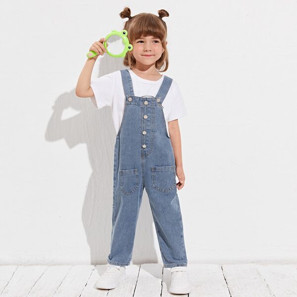 

Toddler Girls Fake Button Dual Pockets Denim Overall, Medium wash
