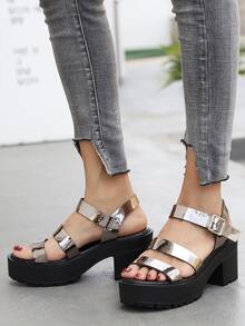 Sandalias Hebilla Liso Zapatillas abiertas Miedoso - Plateado - Ver 3