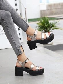 Sandalias Hebilla Liso Zapatillas abiertas Miedoso - Plateado - Ver 5