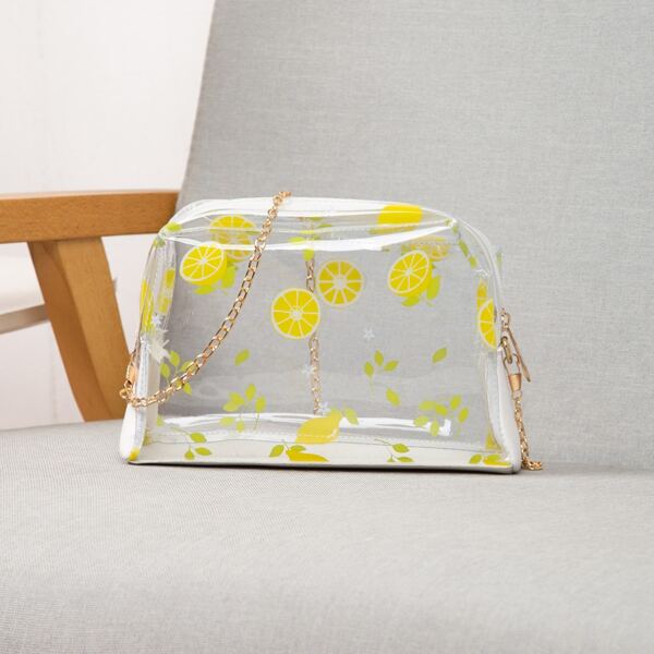 

Clear Lemon Print Chain Dome Bag, Yellow