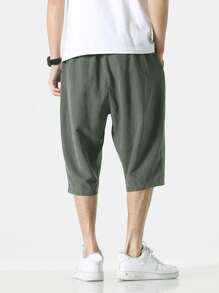 Manfinity Hypemode Men Patched Drawstring Waist Capris Pants - Dark Grey - View 2