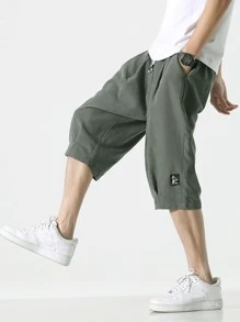 Manfinity Hypemode Men Patched Drawstring Waist Capris Pants - Dark Grey - View 3