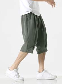 Manfinity Hypemode Men Patched Drawstring Waist Capris Pants - Dark Grey - View 4