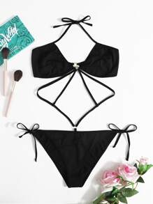 Áo Lót Gọi cảm Kích Thước Lớn Nhẫn màu trơn Gợi cảm - màu đen - Xem 1