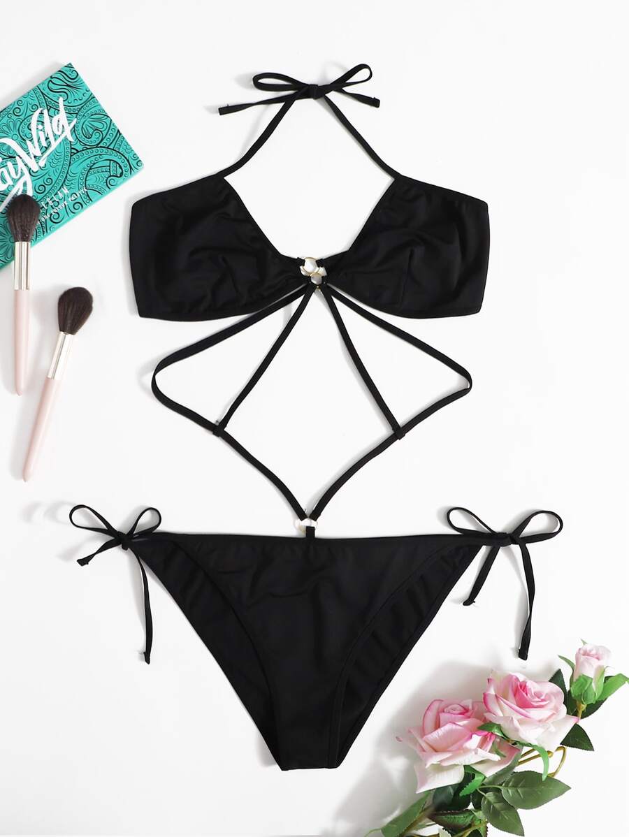 Áo Lót Gọi cảm Kích Thước Lớn Nhẫn màu trơn Gợi cảm - màu đen - Xem 1