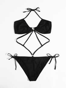 Áo Lót Gọi cảm Kích Thước Lớn Nhẫn màu trơn Gợi cảm - màu đen - Xem 4