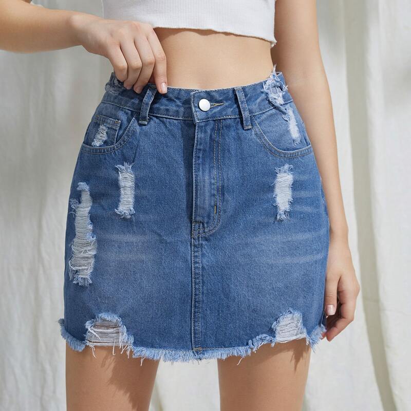 

Ripped Denim Skirt, Medium wash