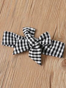 SHEIN Baby Eyelet Embroidery Scallop Trim Top & Gingham Shorts With Headband - Black and White - View 3