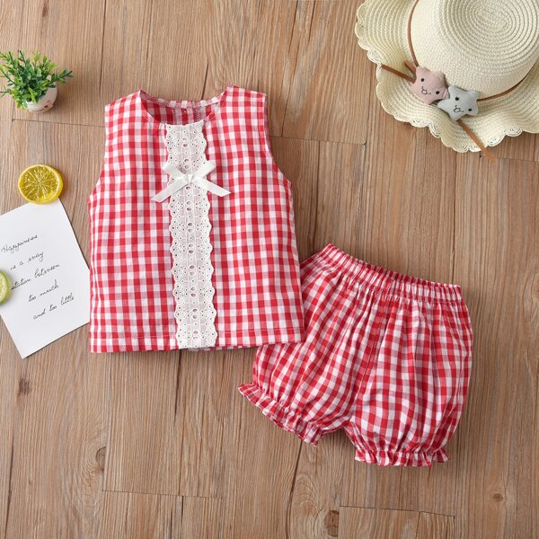 

Baby Girl Gingham Schiffy Panel Top With Shorts, Red