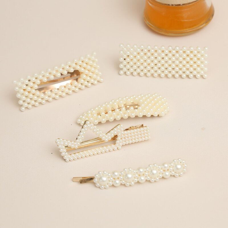 

5pcs Faux Pearl Hair Clip, Beige