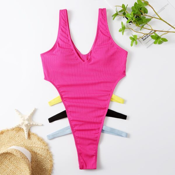 

Cut-out High Leg One Piece Swimsuit, Hot pink